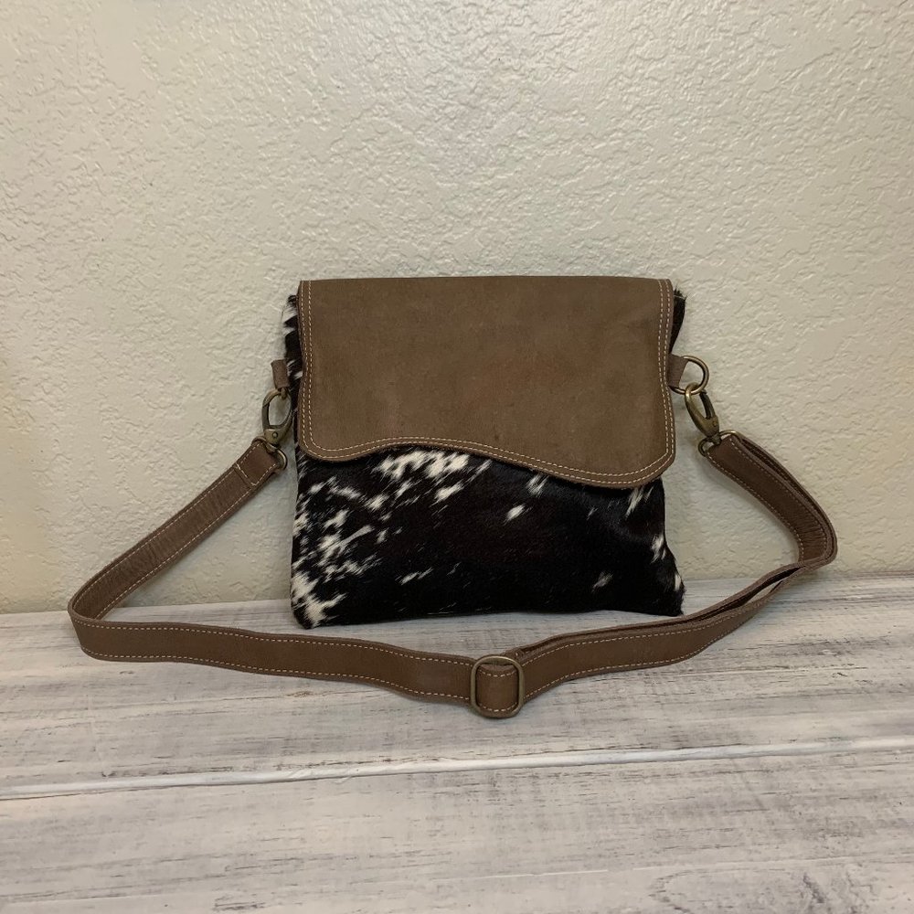 NWT Black/white hair-on hide plus genuine leather